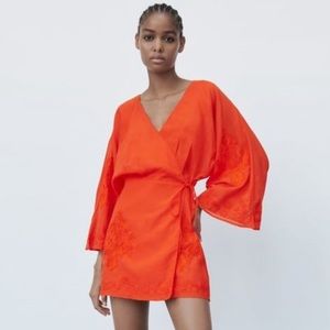 Zara red embroidered dress